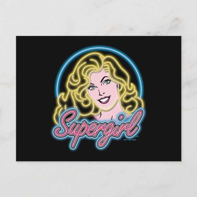 Supergirl Retro Neon Lights Graphic Postcard (Front)