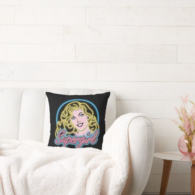 Supergirl Retro Neon Lights Graphic Throw Pillow (Couch)