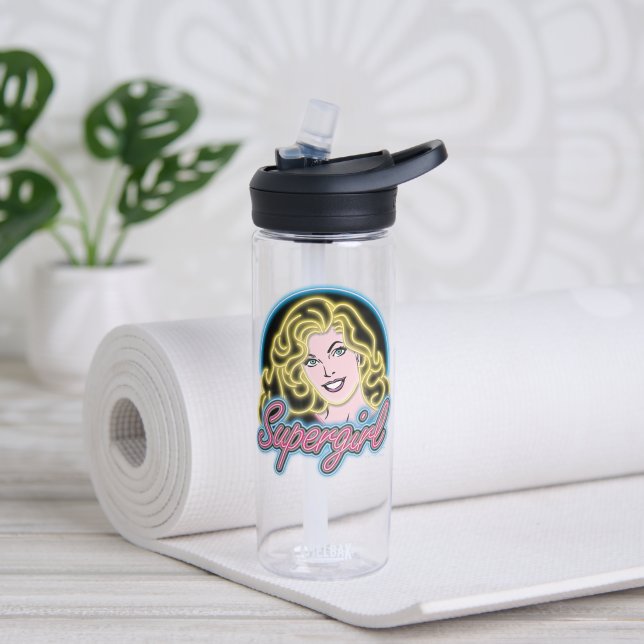 Supergirl Retro Neon Lights Graphic Water Bottle (Yoga)