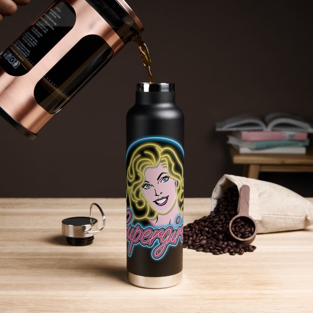 Supergirl Retro Neon Lights Graphic Water Bottle (Coffee)