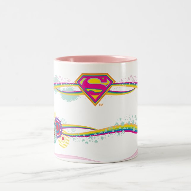Supergirl Retro Rainbow Two-Tone Coffee Mug (Center)
