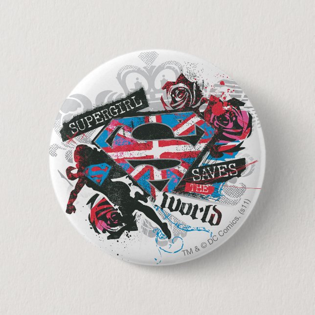 Supergirl Saves the World 2 Inch Round Button (Front)