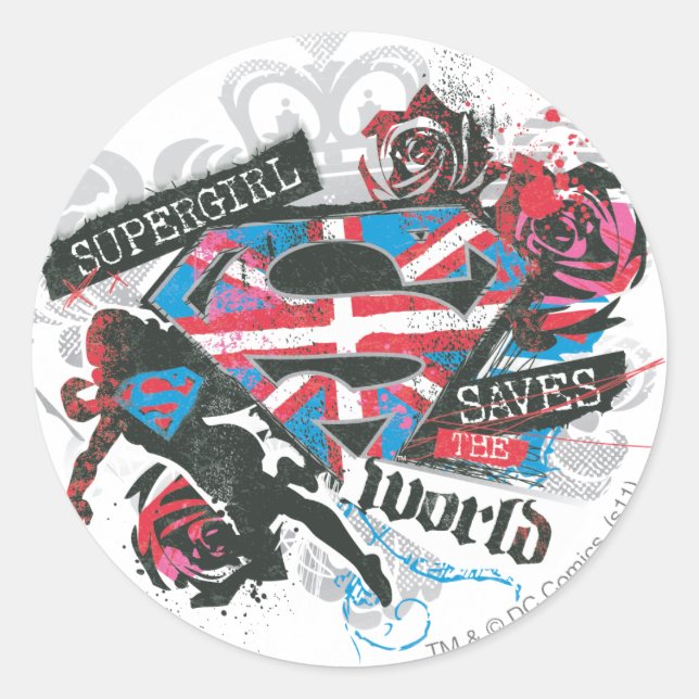 Supergirl Saves the World Classic Round Sticker (Front)