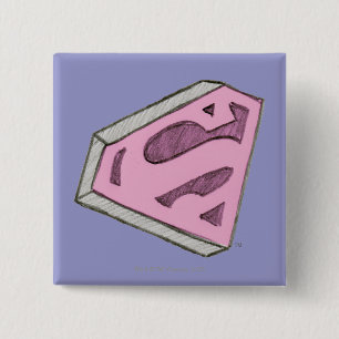 Supergirl Sketched Pink Logo 2 Inch Square Button