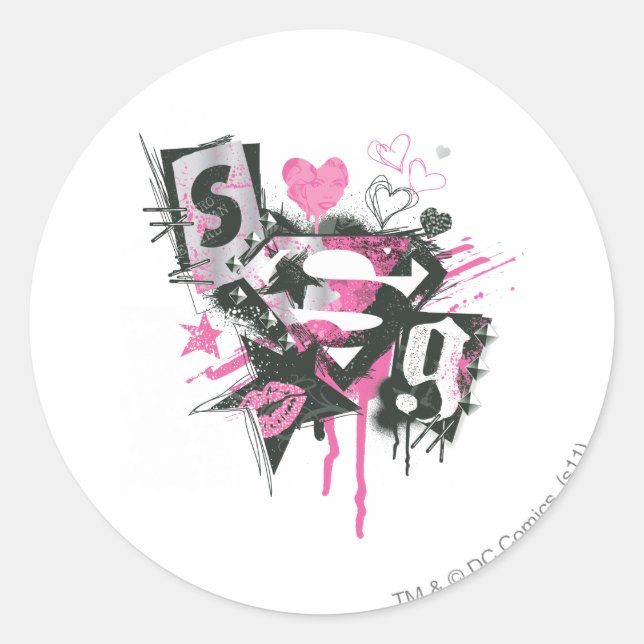 Supergirl Spills and Scribbles Collage Classic Round Sticker (Front)