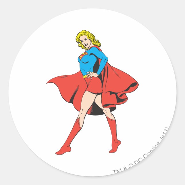Supergirl Strikes a Pose Classic Round Sticker (Front)