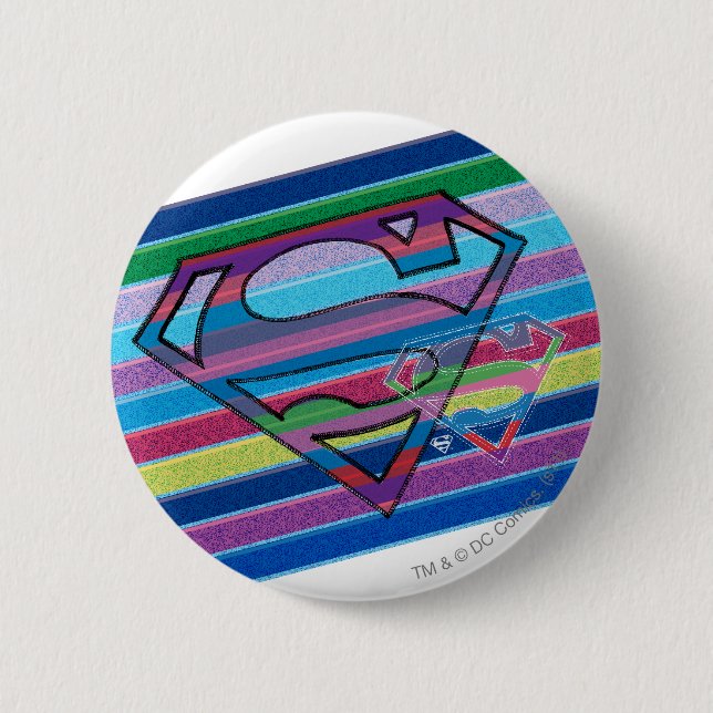 Supergirl Striped Rainbow Logo 2 Inch Round Button (Front)