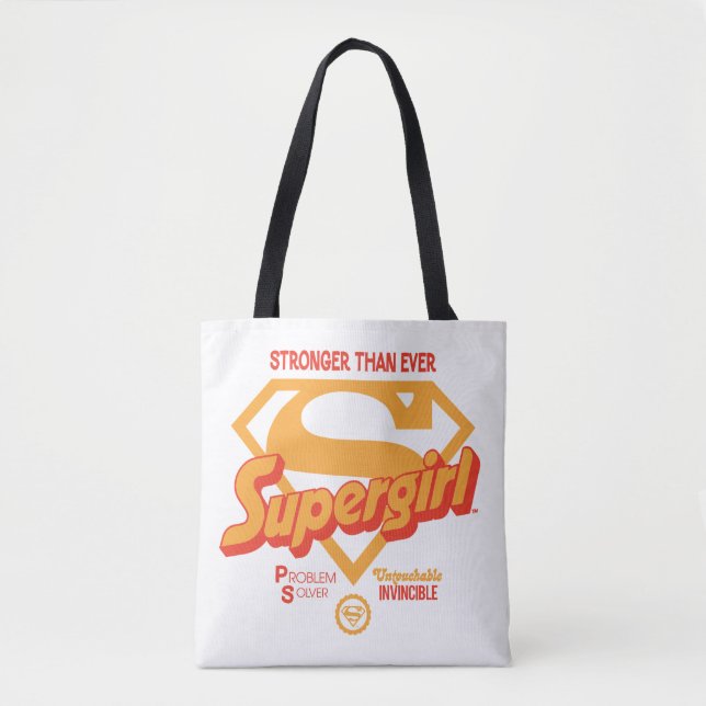 Supergirl Stronger Than Ever Retro Graphic Tote Bag (Front)