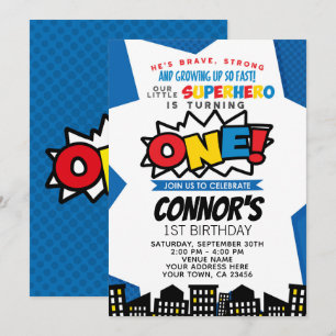 Superhero 1st Birthday Invitation