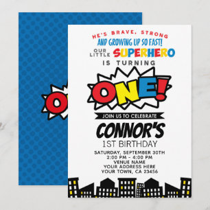 Superhero 1st Birthday Invitation