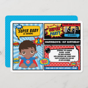 Superhero 1st Birthday Party / African American Invitation