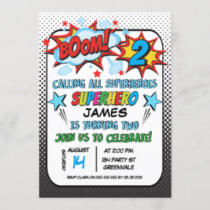 Superhero 2nd birthday Party Invitation