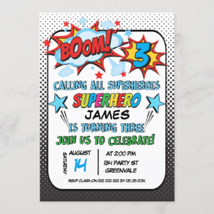 Superhero 3rd birthday Party Invitation