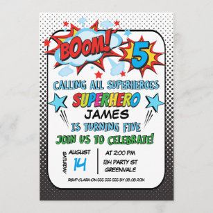 Superhero 5th birthday Party Invitation