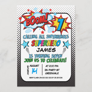 Superhero 7th birthday Party Invitation