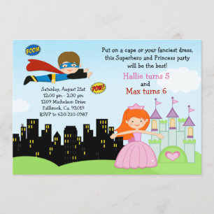 Superhero and Princess Birthday Party Invitation
