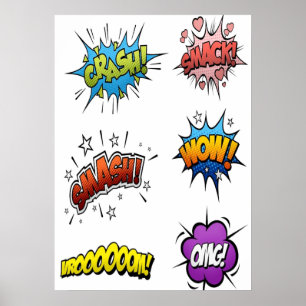 Superhero and super villain onomatopoeia poster