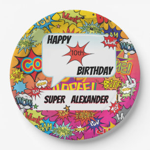 Superhero Awesome Kid Comic Birthday Paper Plate