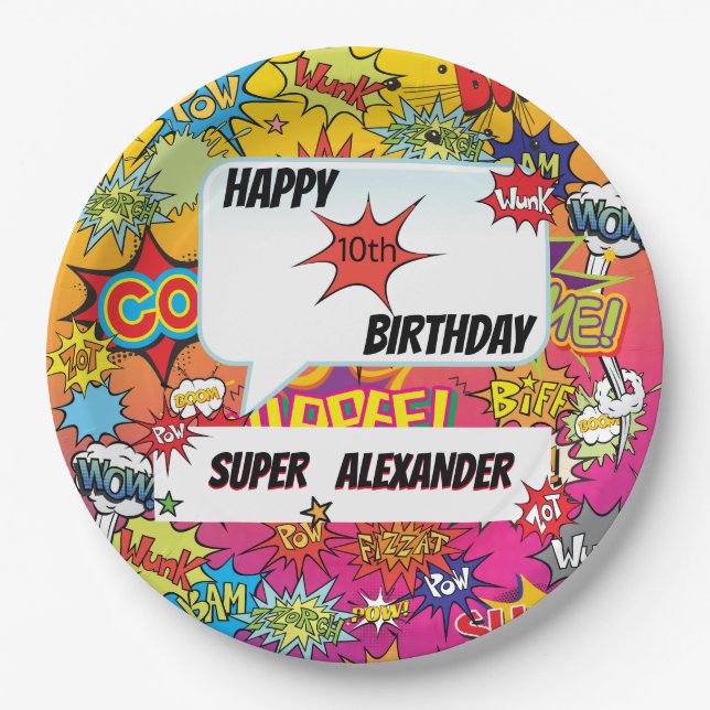 Superhero Awesome Kid Comic Birthday Paper Plate (Front)