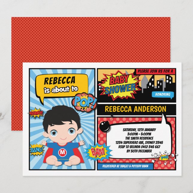 Superhero Baby Shower / Super Hero Boy Invitation (Front/Back)
