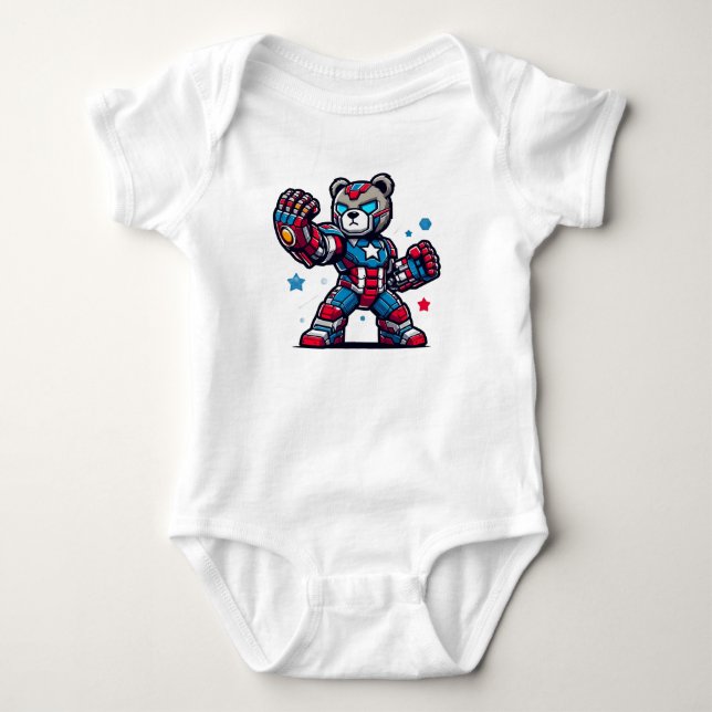 Superhero bear baby bodysuit (Front)