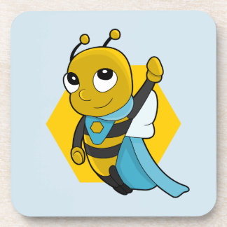 Superhero bee cartoon beverage coaster