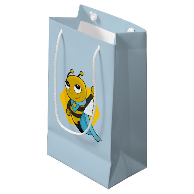 Superhero bee cartoon small gift bag (Front Angled)