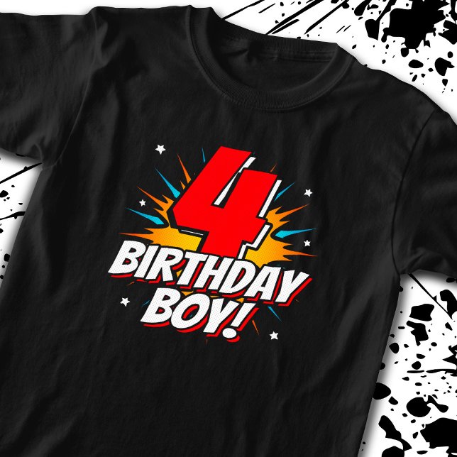 Superhero Birthday Boy - 4 Year Old - 4th Birthday T-Shirt (Creator Uploaded)