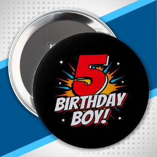 Superhero Birthday Boy - 5 Year Old - 5th Birthday 4 Inch Round Button