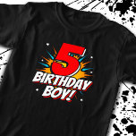 Superhero Birthday Boy - 5 Year Old - 5th Birthday T-Shirt<br><div class="desc">This cool 5th birthday boy design is perfect for a superhero birthday party theme! Great for any 5 year old boy that loves comic book superheroes or villains with superpowers! Features 5th birthday "5 Birthday Boy!" happy birthday quote in a comic book superhero theme that the 5 year old super...</div>