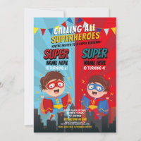 Superhero Birthday Brothers Blue Red Joint Boy