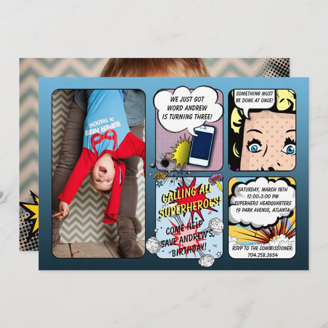 Superhero Birthday Invitation (Front/Back)