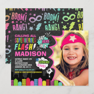 Superhero Birthday Invitation Pink Superhero Party