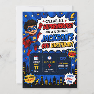 Superhero Birthday Party Invitation   Boy Superman