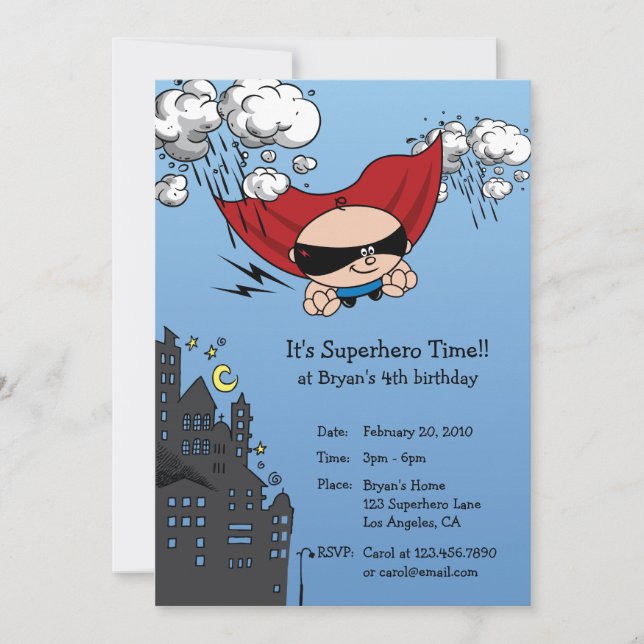 Superhero Birthday Party Invitation Card (Front)