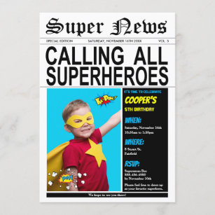 Superhero Birthday Party Super Hero Boy Girl Photo Invitation