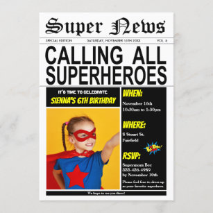 Superhero Birthday Party Super Hero Girl Boy Photo Invitation