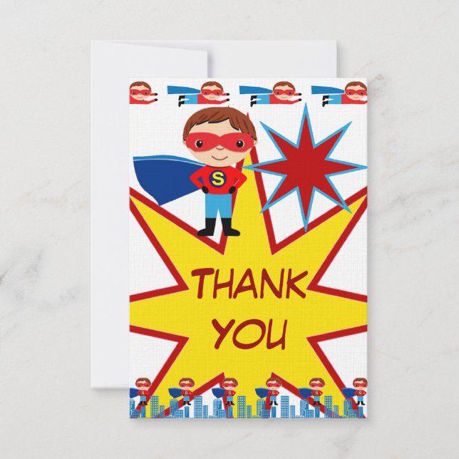 Superhero Birthday Personalized Thank You Cards (Front)