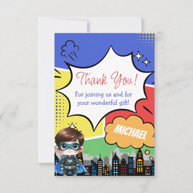 Superhero Birthday  Thank You Card (Front)