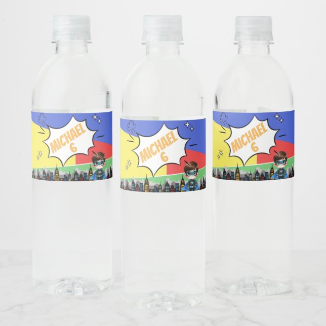 Superhero Birthday Water Bottle Label (Bottles)