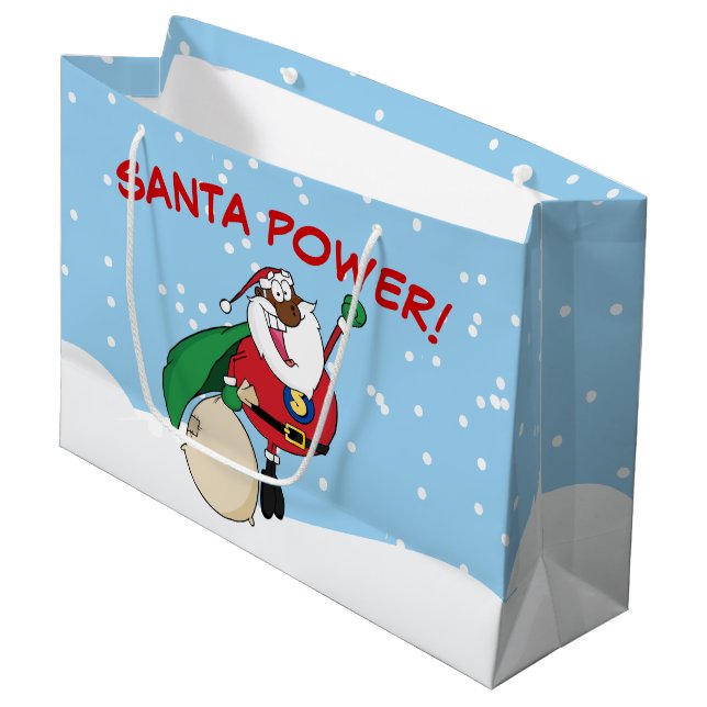 Superhero Black Santa Power Gift Bag (Front Angled)