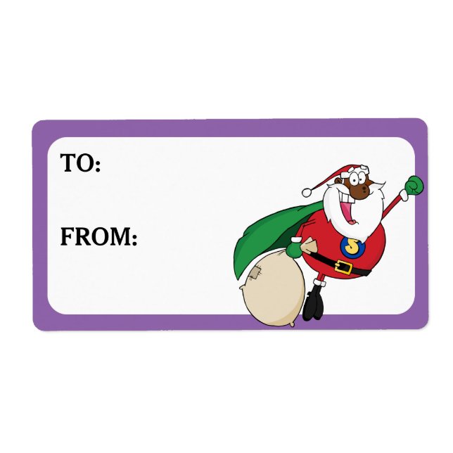 Superhero Black Santa Printed Gift Label (Front)
