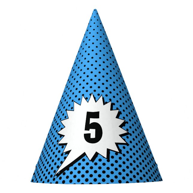 Superhero Blue Back Dot – Personalized Age – Party Hat (Front)