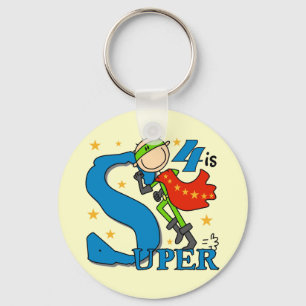 Superhero Boy 4th Birthday Tshirts and Gifts Keychain