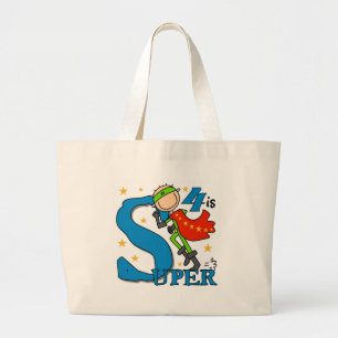 Superhero Boy 4th Birthday Tshirts and Gifts Large Tote Bag
