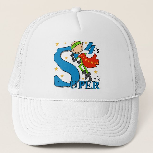Superhero Boy 4th Birthday Tshirts and Gifts Trucker Hat (Front)
