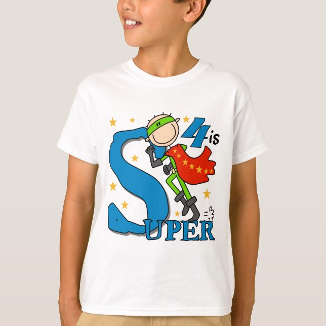 Superhero Boy 4th Birthday Tshirts et cadeaux (Devant)