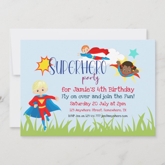 Superhero Boy/Girl Birthday Party Invitation (Front)