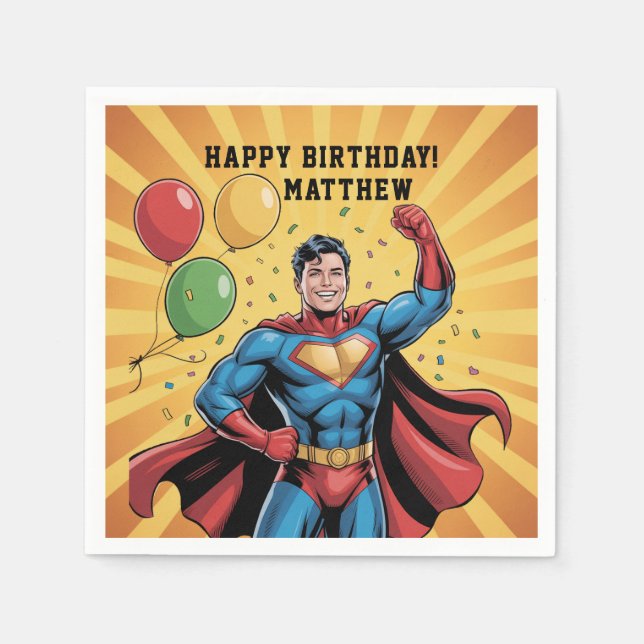 Superhero Boys Birthday Party Napkin (Front)