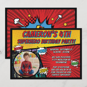 Superhero Boys Retro Comics Costume Birthday Invitation